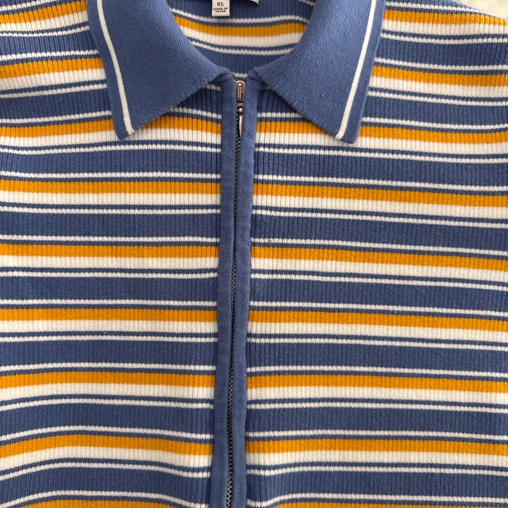 Madewell Half-Zip Knit Polo – Blue/Yellow Stripe, Size XL - Picture 5 of 5